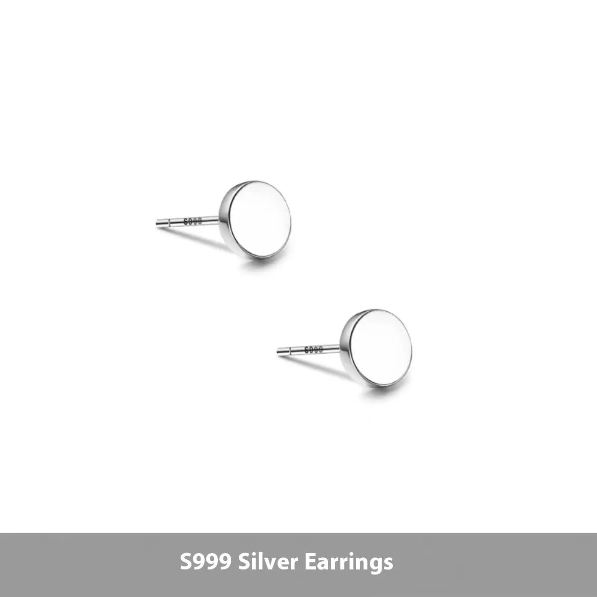 Sterling silver S999 flat ear bone studs in round geometry shape showing silver and black colour options
