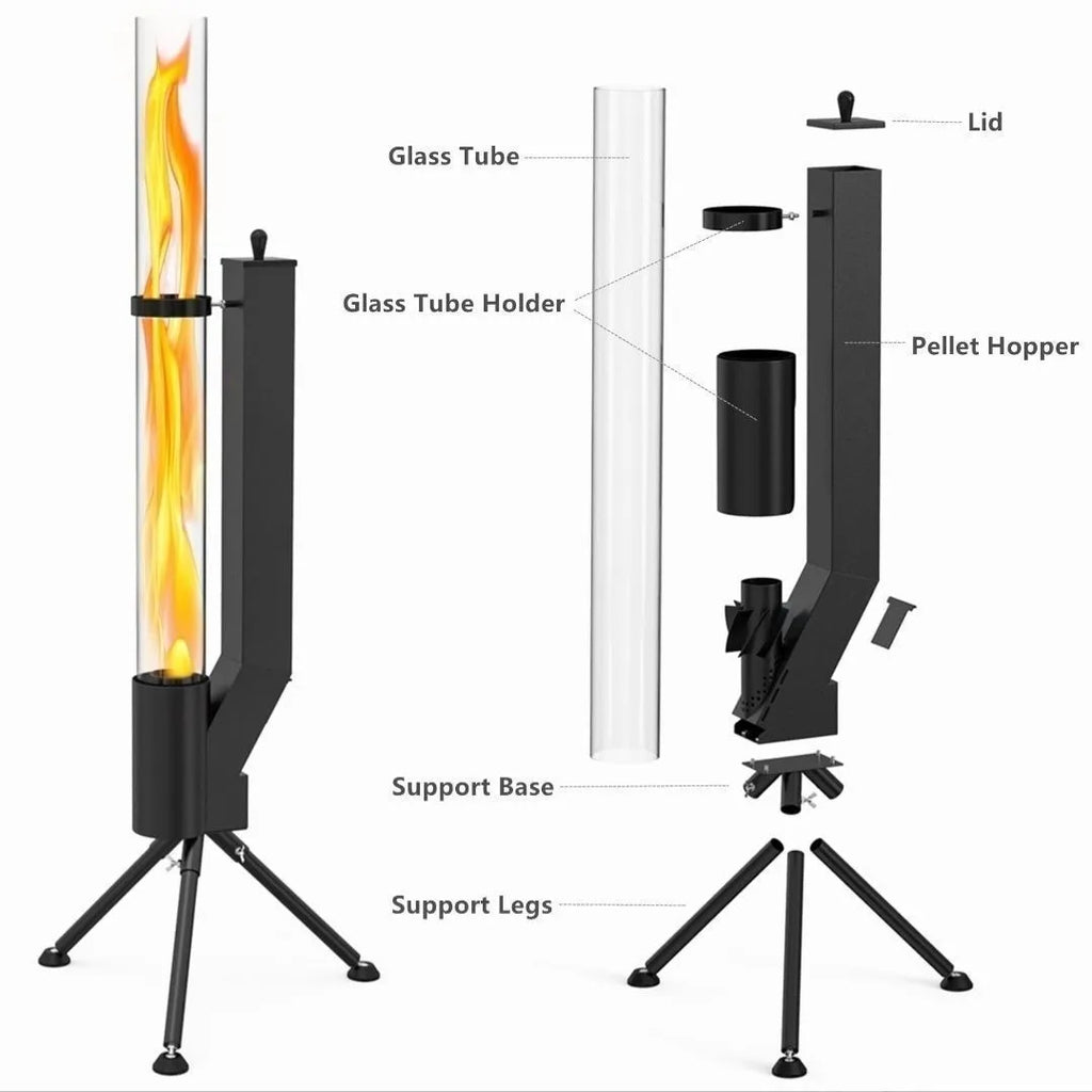 Vertical iron wood burning rocket furnace heating stove for courtyard and garden outdoor heating