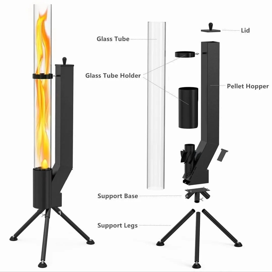 Vertical iron wood burning rocket furnace heating stove for courtyard and garden outdoor heating