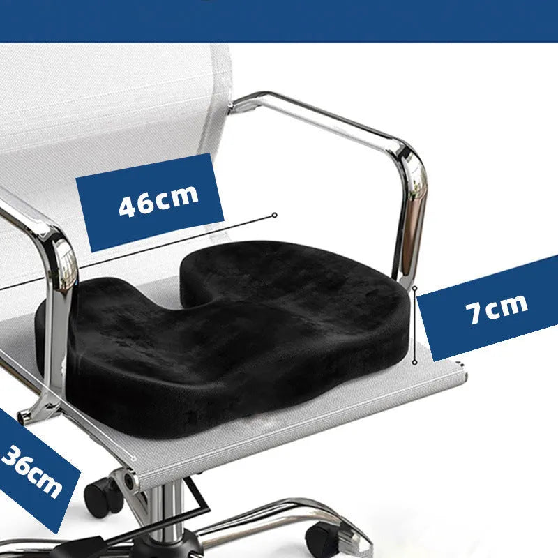Black flannel memory foam office seat cushion with U-shaped design for adult use