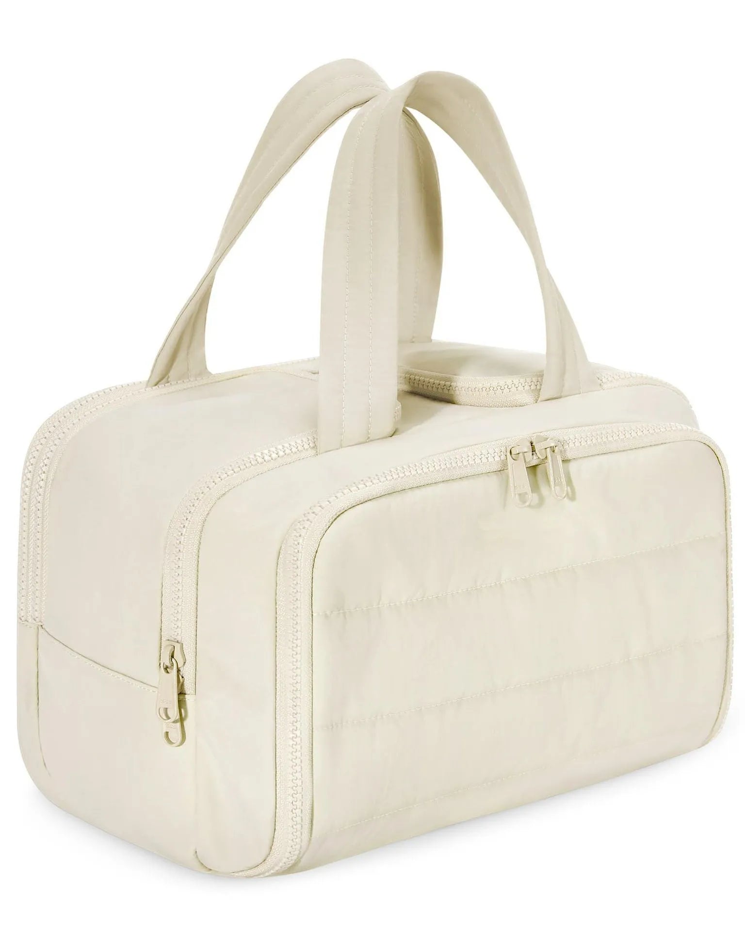Large fluffy polyester travel toiletry bag open showing spacious interior, available in multiple colours