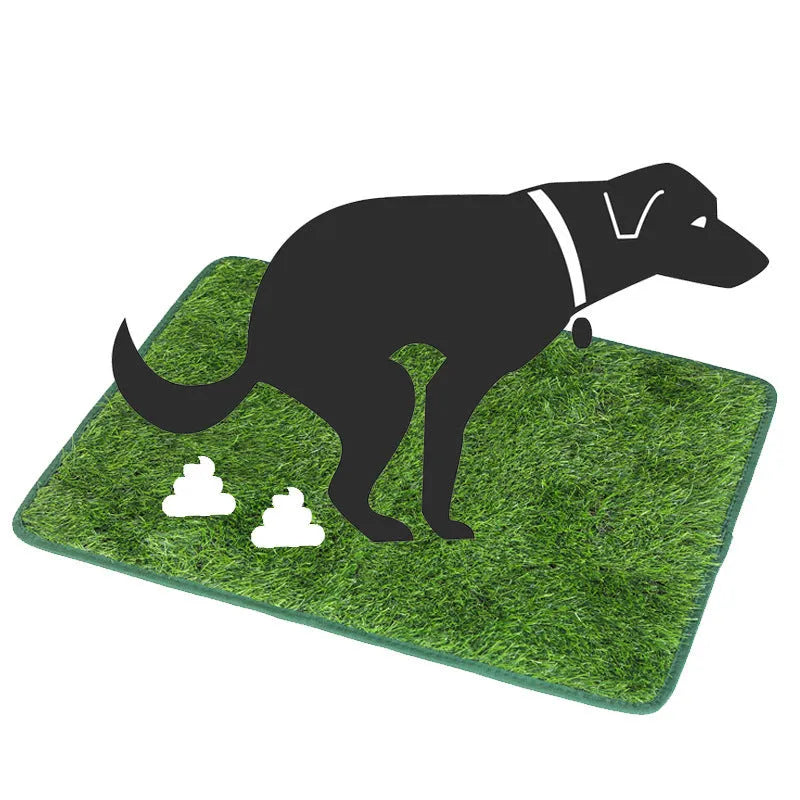 Artificial grass dog toilet training mat on floor with three size options shown