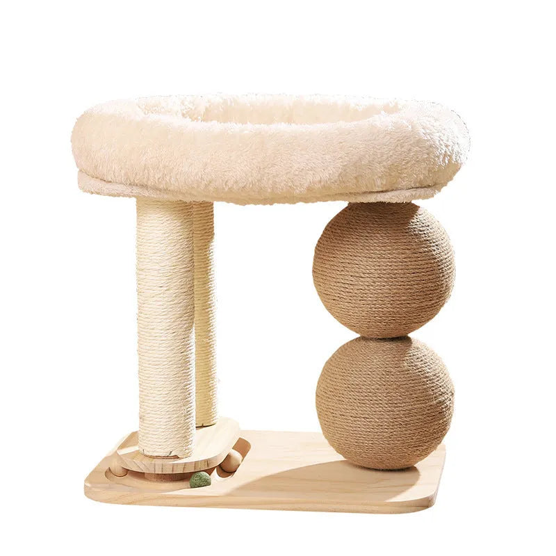 Pine wood cat nest with grasping ball design in Scandinavian style