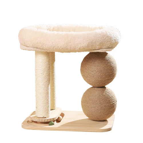 Pine wood cat nest with grasping ball design in Scandinavian style