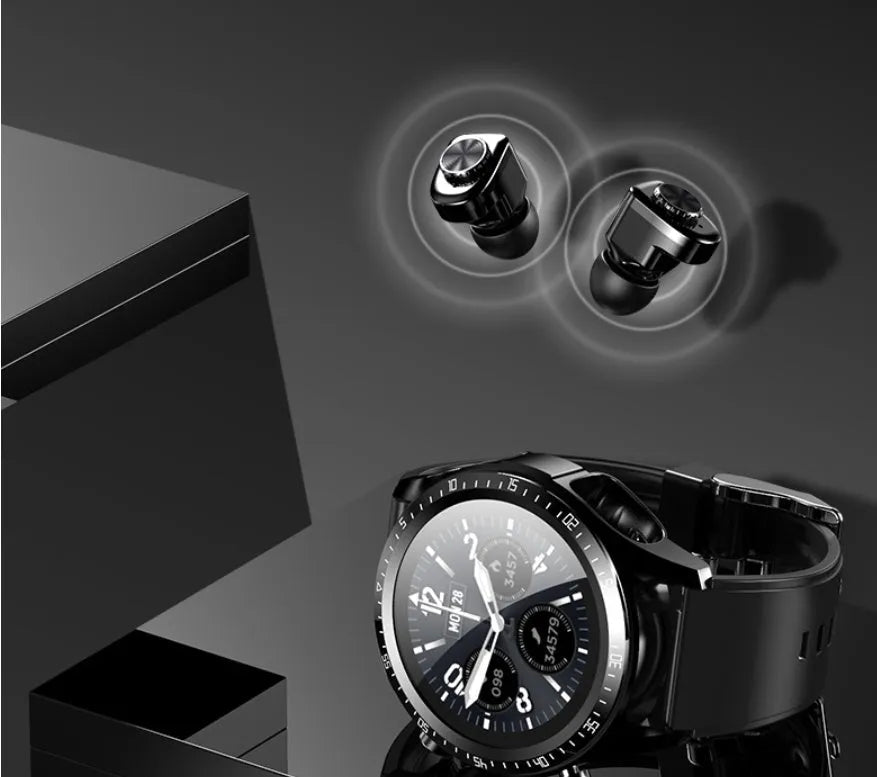 Black smartwatch with blood pressure monitor on silicone strap showing touchscreen display