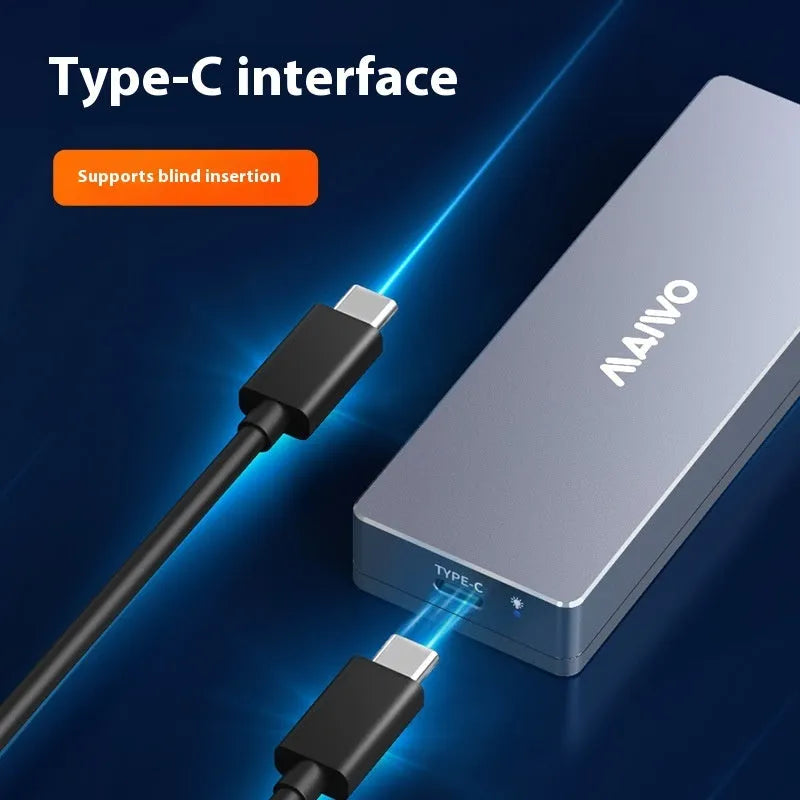 Aluminium alloy M.2 SATA SSD enclosure cartridge for laptops with screwdriver, screws, thermal pad, and USB-C cable.