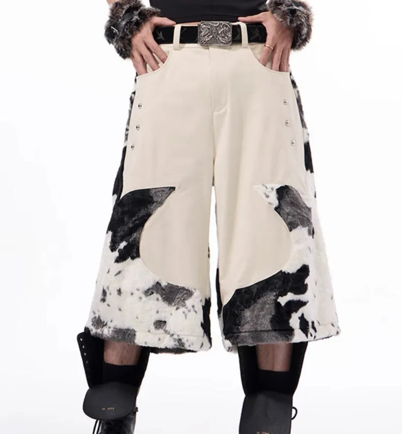 Women's milk fibre fur cropped pants in a patterned design with a youthful trendy style.
