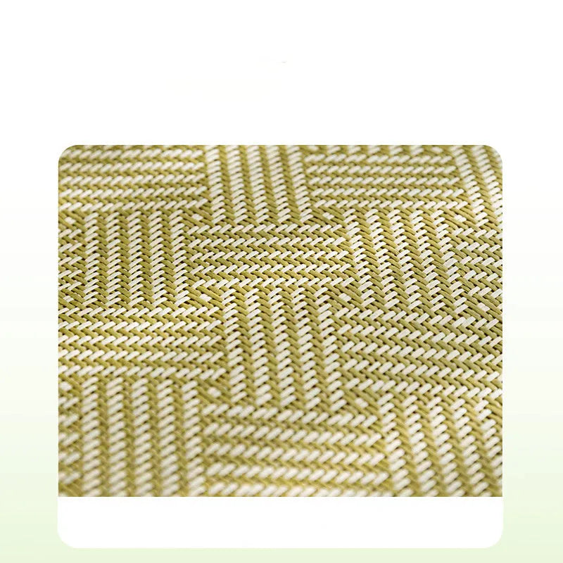 Green pet cooling mat with a raised fruit-shaped backrest, shown with a dog resting on it.