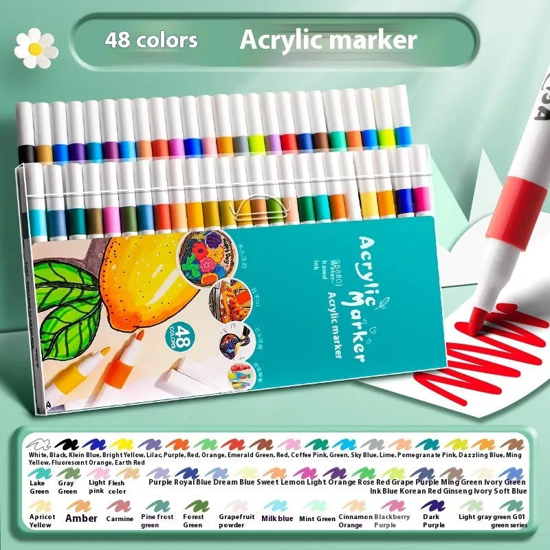 Set of acrylic marker pens in multiple colours for student art and colour painting projects
