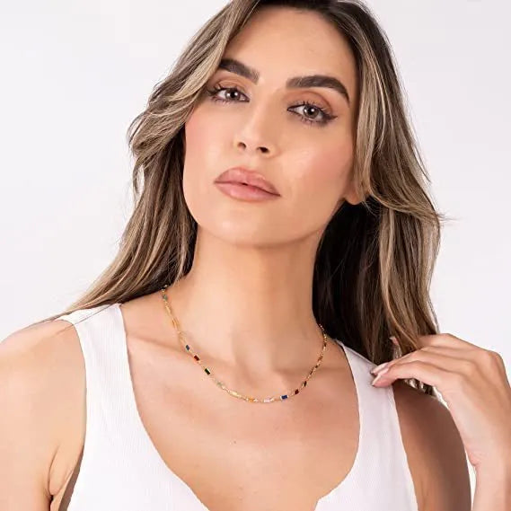 Geometric glass pendant necklace on alloy chain with adjustable 41-50cm length