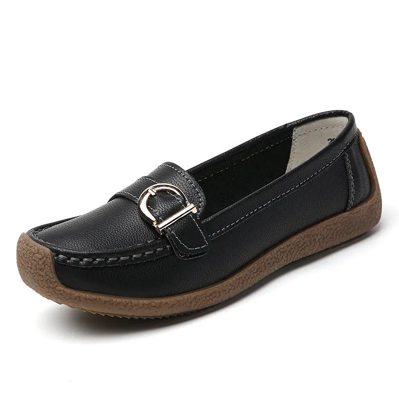 Women's casual loafers with round toe, artificial PU upper, and beef tendon sole in multiple colours