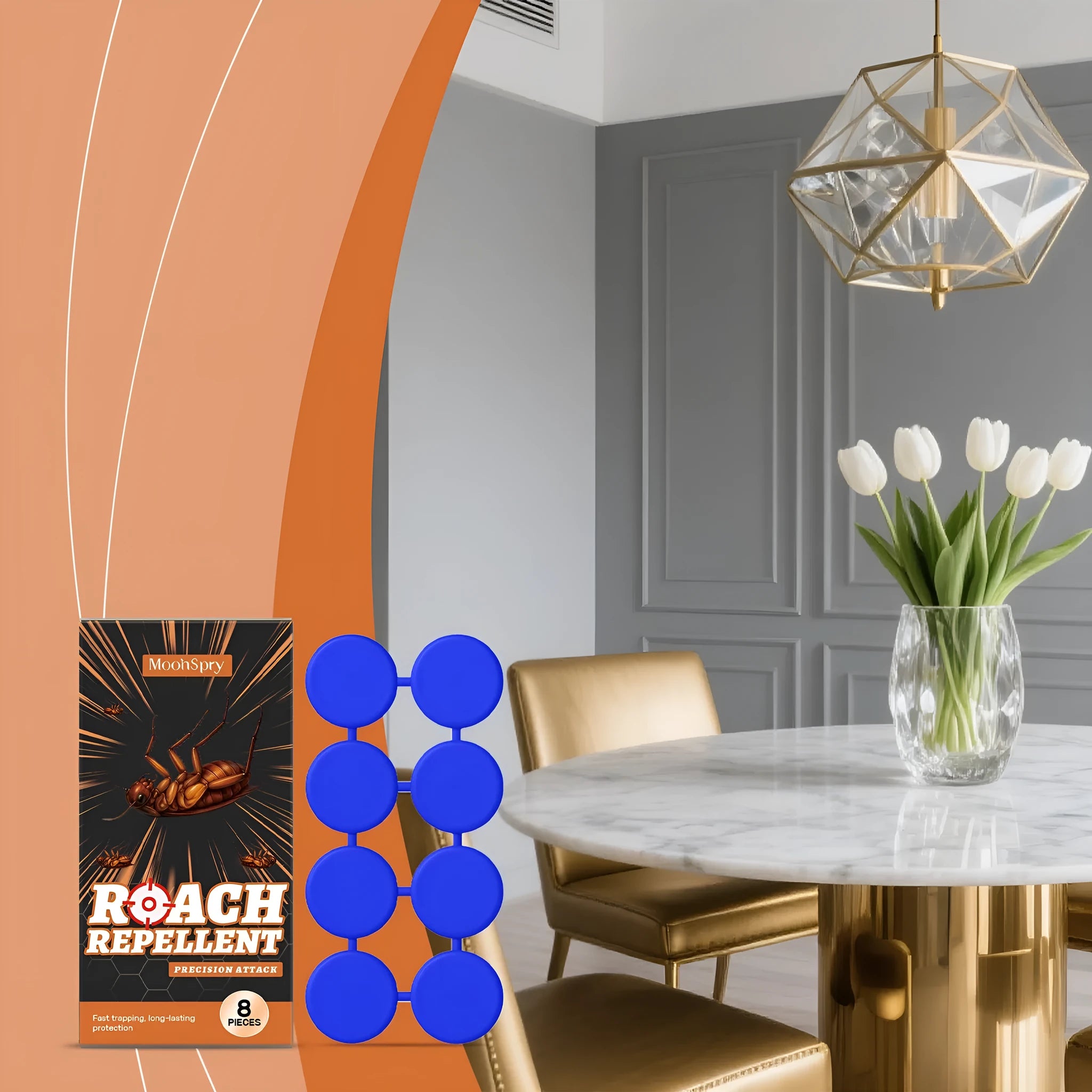 Indoor kitchen cockroach killer bait sticker 8-pack with glue traps for household pest control