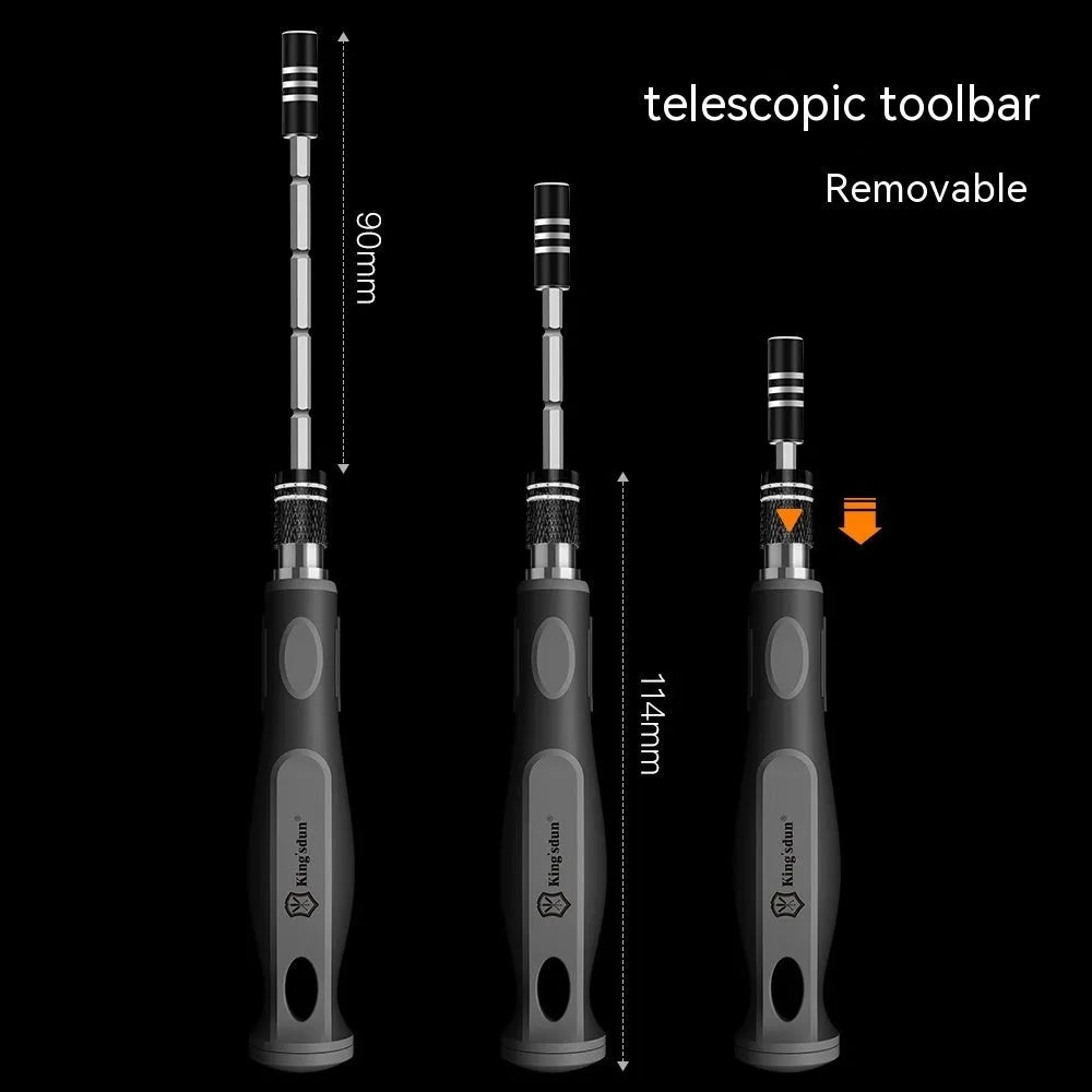 32-in-1 screwdriver set with 30 bits in grey PP plastic case showing handle and bit selection