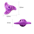 Blue boomerang-shaped dog chew toy with textured edges for medium and large breed dogs