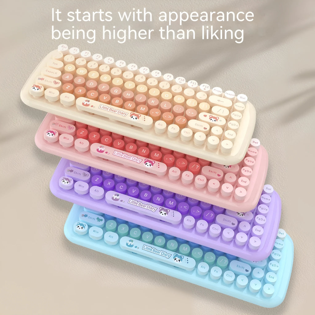 Pink mini cute cartoon wireless keyboard and mouse set with optical sensor and compact 43.5cm design
