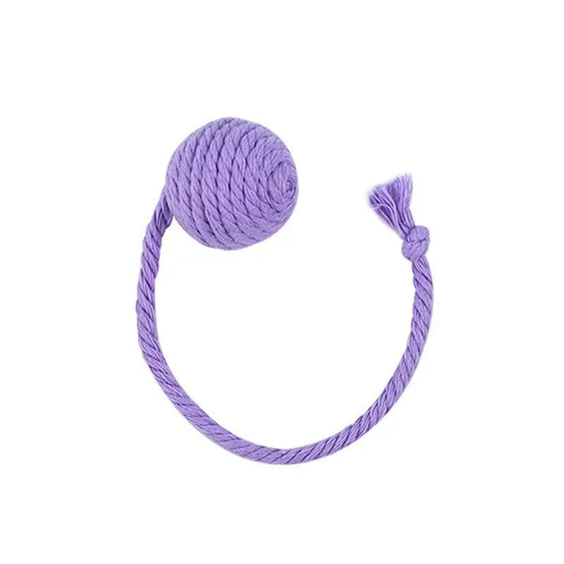 Colourful cat toy ball with rope and built-in bell in two size options