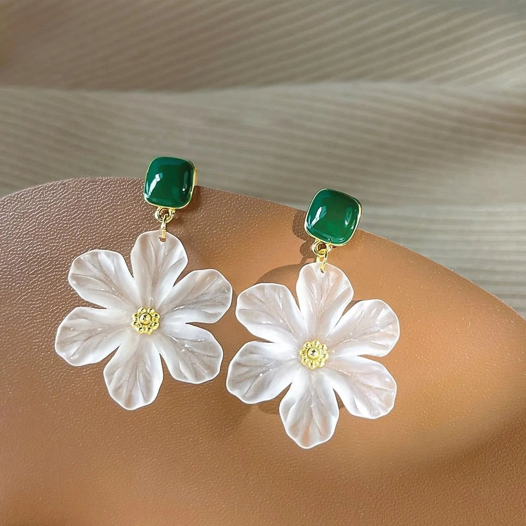 Dark green alloy floral earrings with sterling silver needles and wirework sweet flowers design