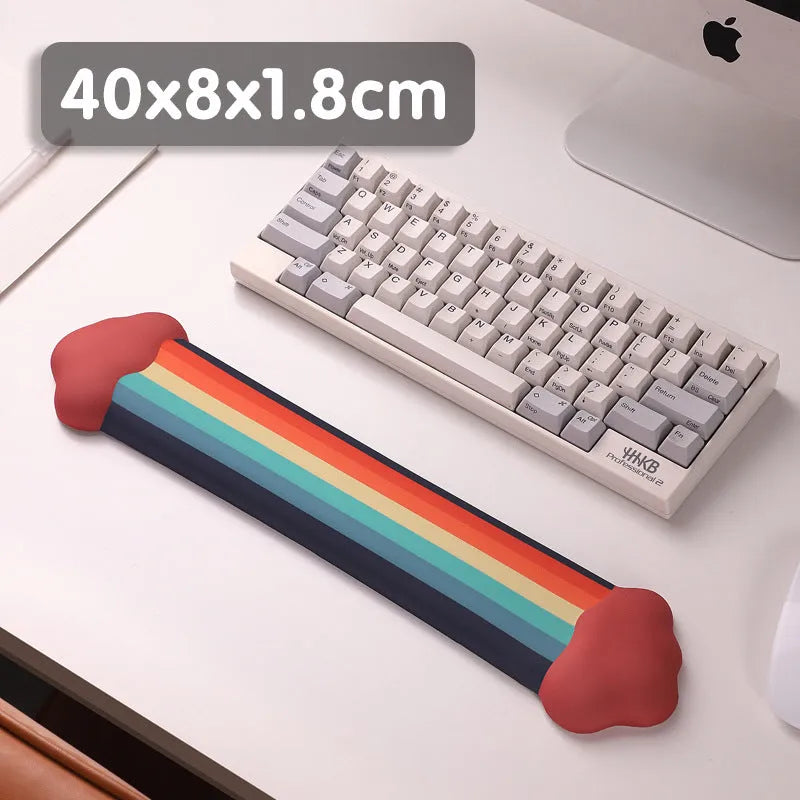 Silicone wrist rest mouse pad and keyboard support pad with Cloud Rainbow pastoral design