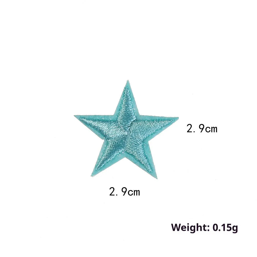 Colourful handmade embroidered five-pointed star cloth stickers for DIY decoration on fabric.