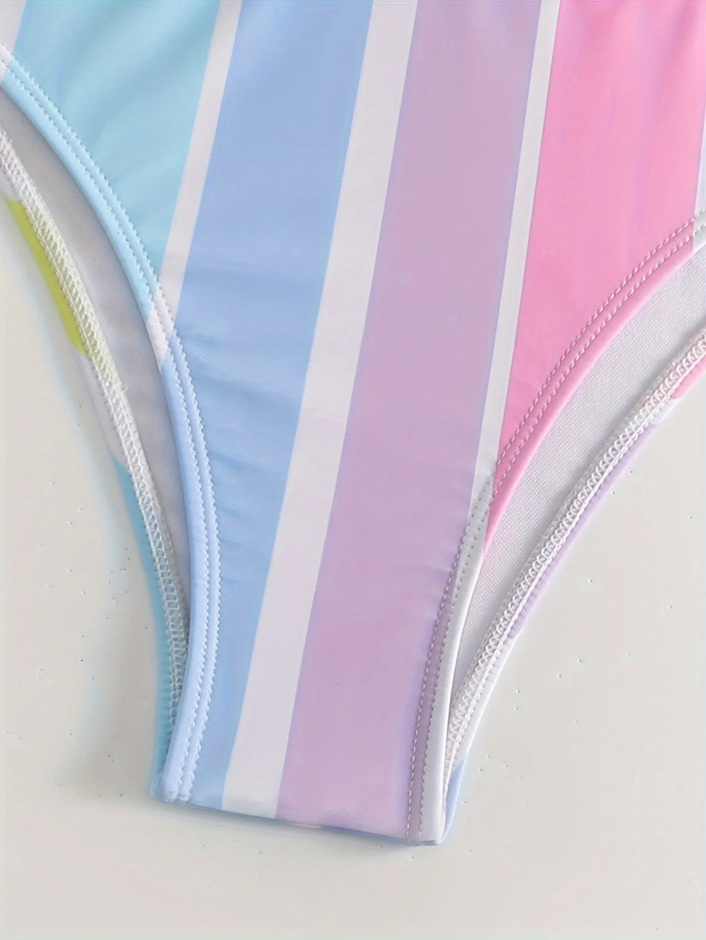 Women's striped sports casual bikini set with briefs, top and bottom shown.