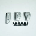 Aluminium alloy manual transmission car pedal set showing clutch, brake and accelerator in SPC grey finish with screws and nuts.