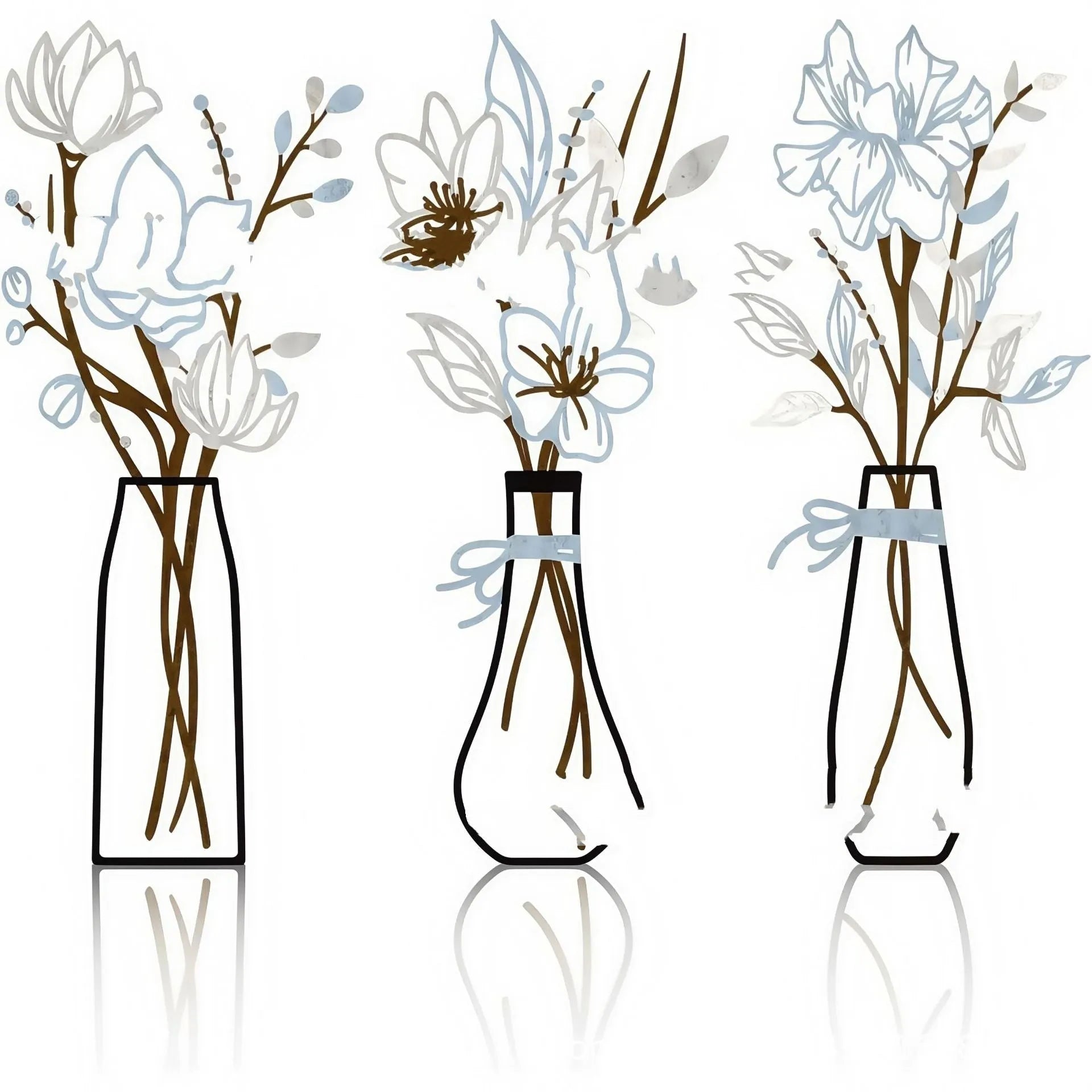 Set of three metal flowers wall art pieces in rustic country farmhouse style