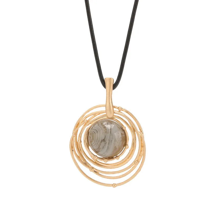 Women's vintage gold geometric pendant sweater chain necklace with adjustable length and snakeskin wax rope chain