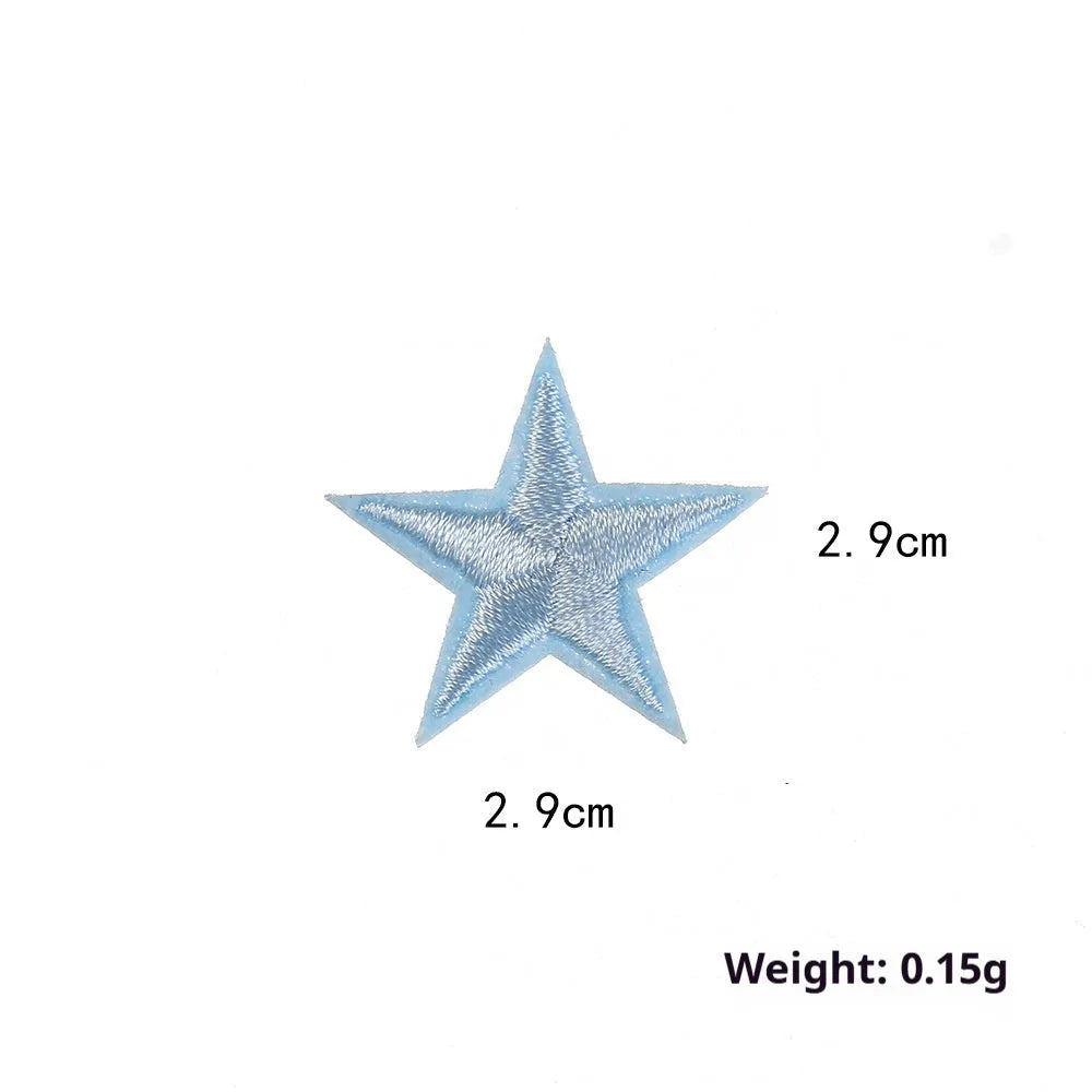 Colourful handmade embroidered five-pointed star cloth stickers for DIY decoration on fabric.