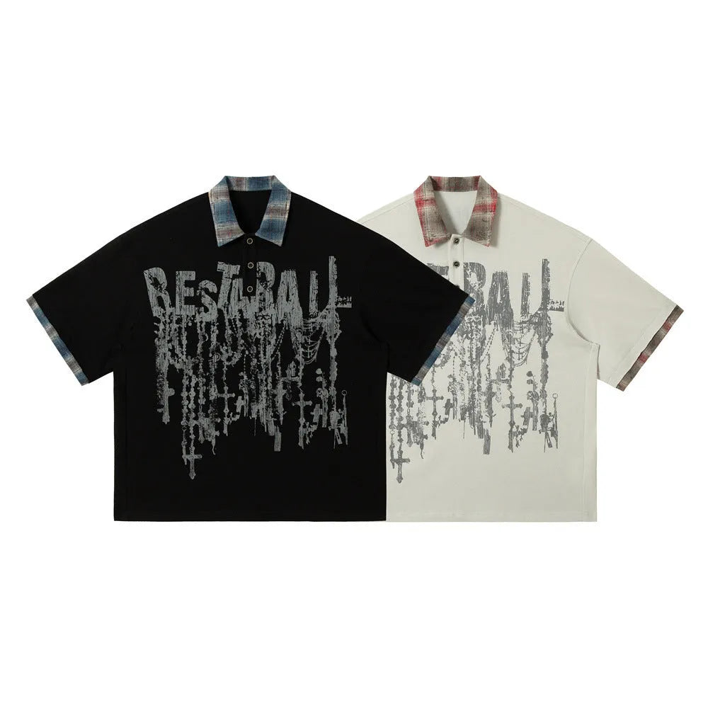 Men's loose fit cotton top with asymmetrical graffiti print in residual blue colour