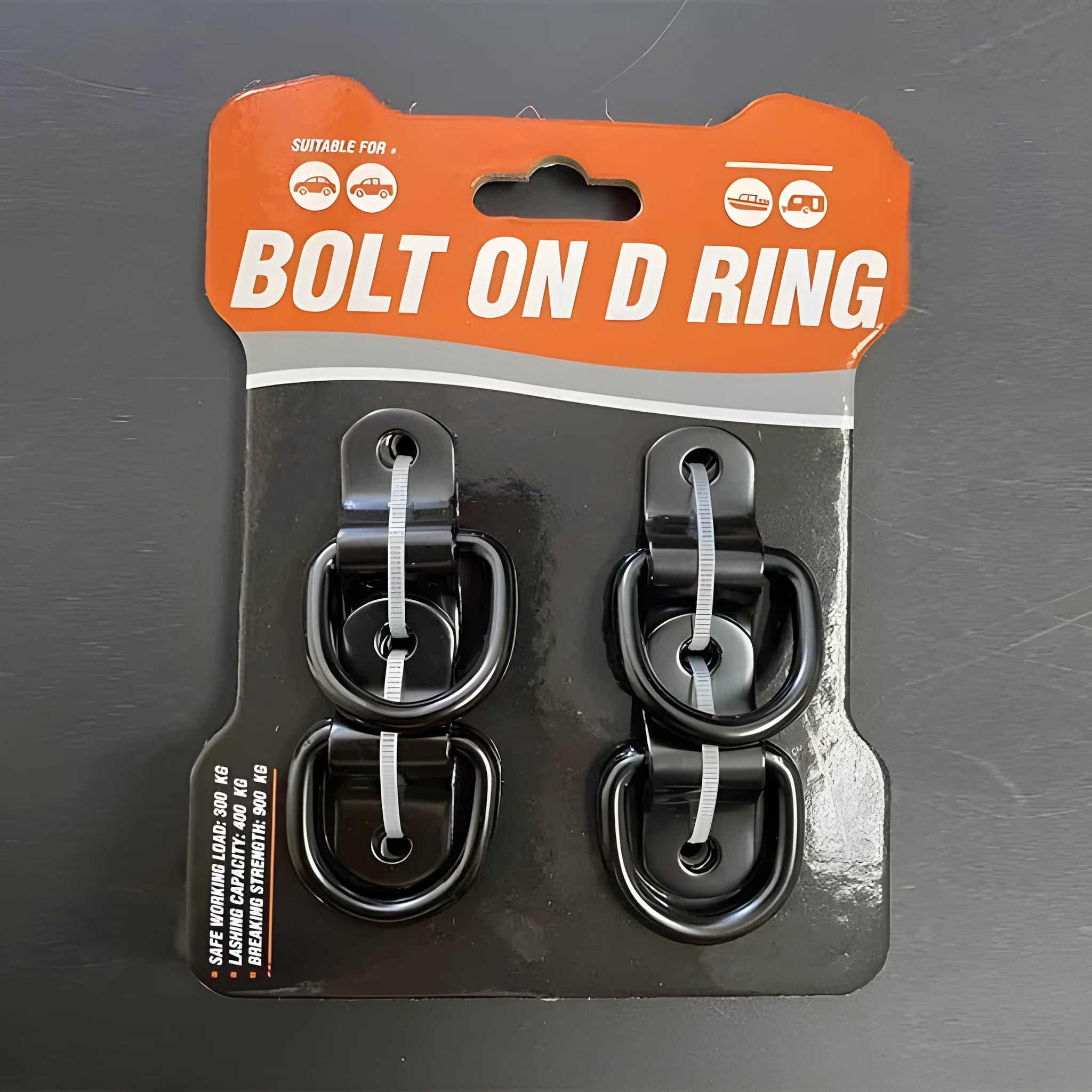 Black galvanised pull ring floor hook for truck cargo security mounted on vehicle floor