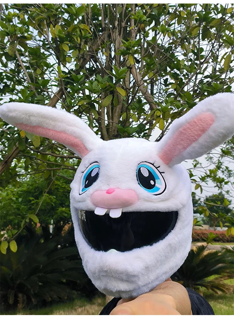White rabbit head decorative cover for motorcycle helmet with long ears