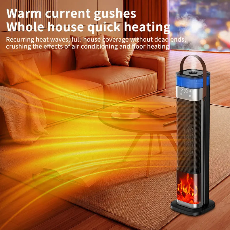 Vertical space heater with humidification function measuring 16x16x52.6cm
