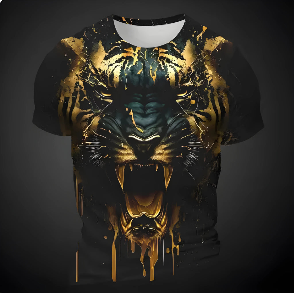 Men's 3D tiger pattern short sleeve t-shirt in polyester with digital printing