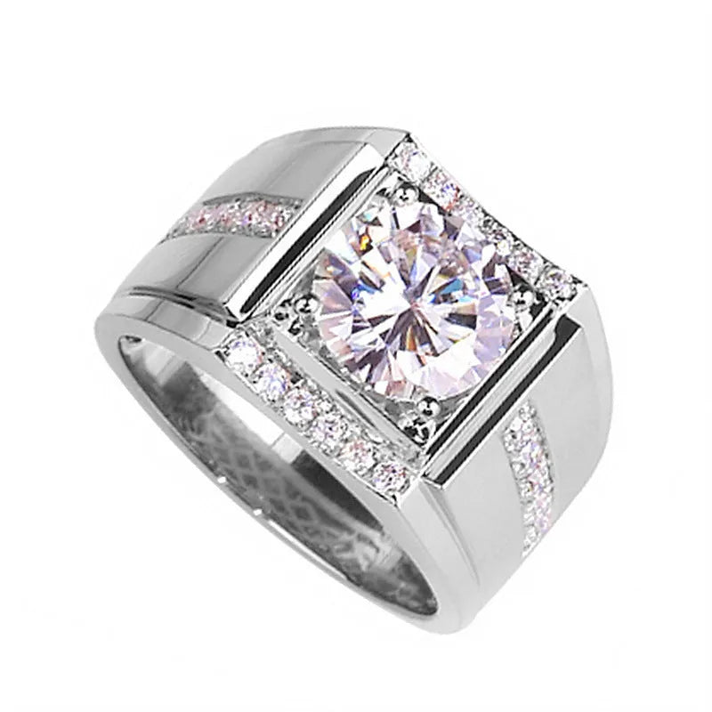 Men's adjustable diamond zircon ring in geometric shape with open mouth design