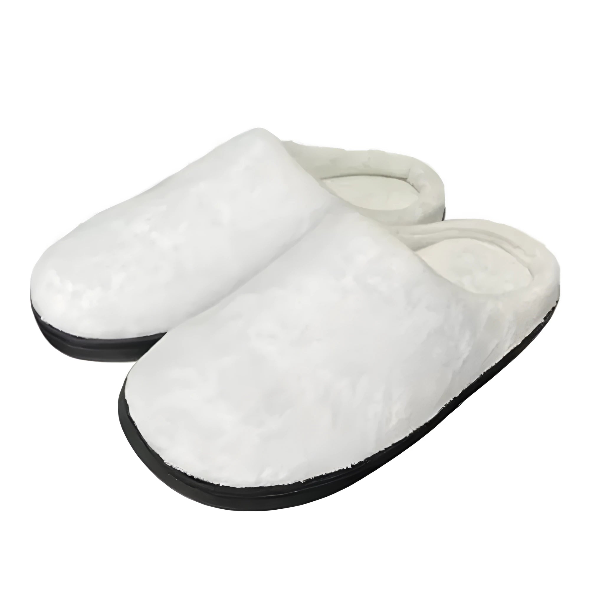 A pair of printed cotton flannel slippers with a patterned design and a light brown TPR sole.
