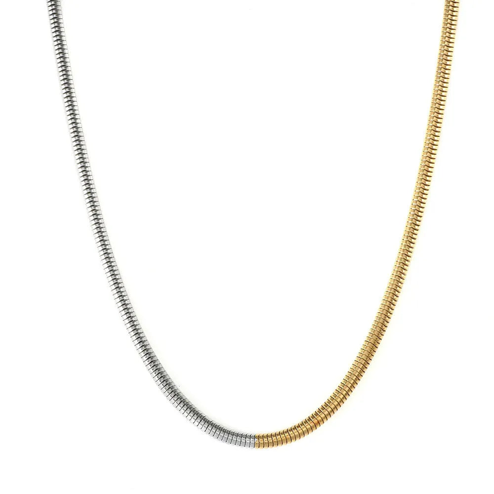 Women's stainless steel snake bones chain necklace with 3mm thickness and cold golden colour geometric design