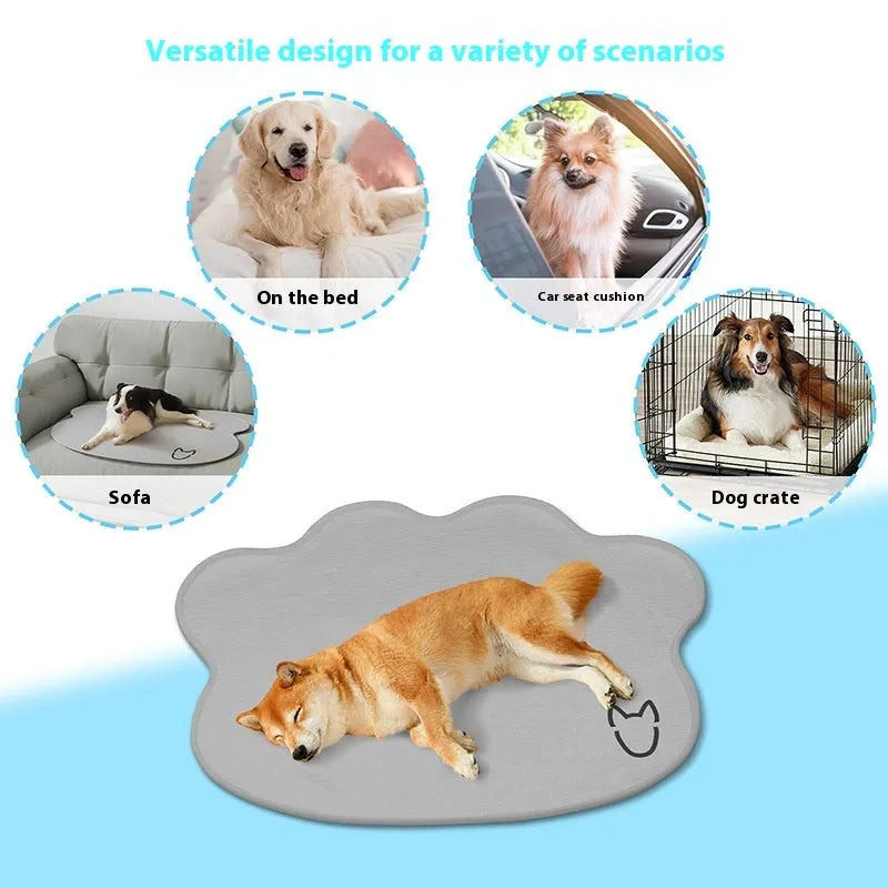 Ice silk pet cooling mat with dog head shape design in light gray colour