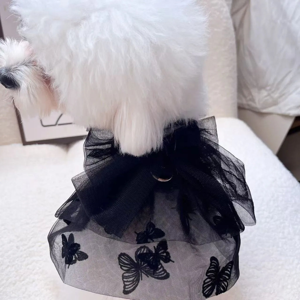 Black polyester tulle princess skirt pet clothing for small dogs and cats in five sizes
