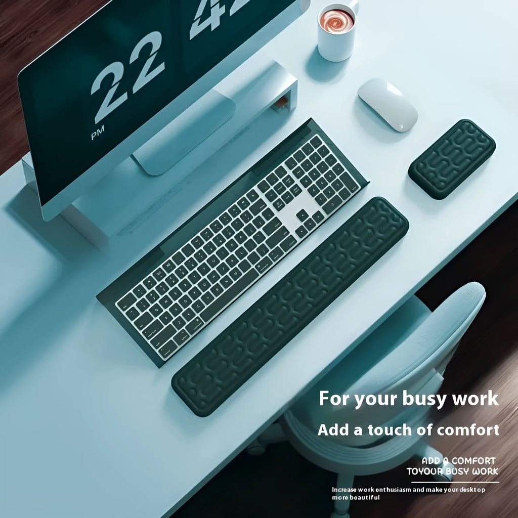 Double-sided computer pad with resin surface and memory foam wrist rest in multiple colour options