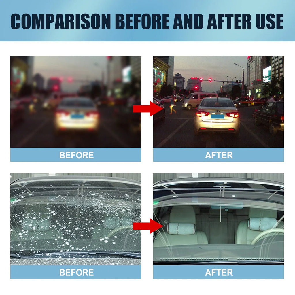Blue car glass oil film remover tube and soft sponge applicator for windshield cleaning.
