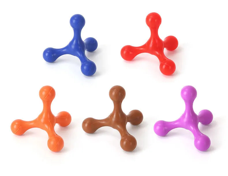 Blue silicone three-legged chew toy for small and medium dogs on a white background.