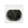 Eight-piece vacuum cleaner attachment set with various suction heads including floor brush and upholstery tool