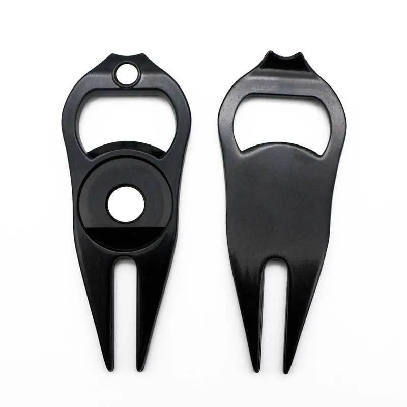 Zinc alloy golf ball yoke bottle opener tool in black, green or silver with 88x35mm dimensions