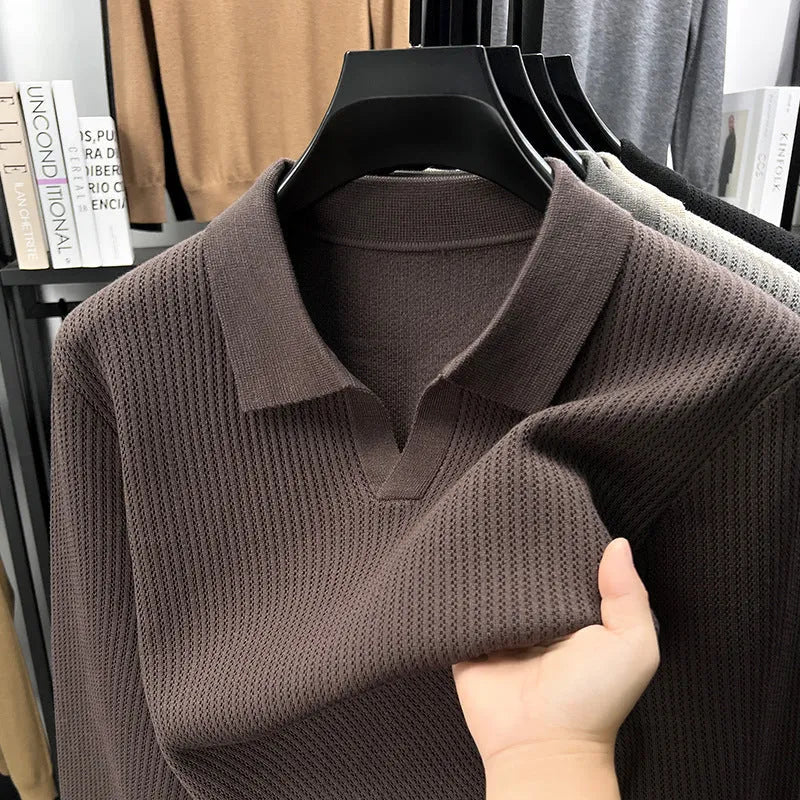 Men's loose pullover sweater in polyester blend fabric available in four colours for autumn casual wear