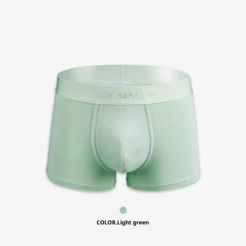 Men's solid colour cotton boxers in black, white, silver grey, and light green laid flat