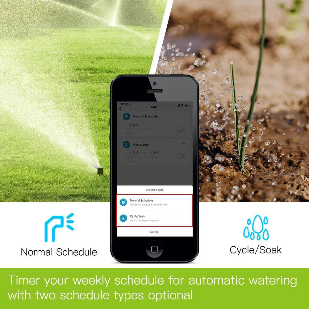 Bluetooth garden irrigation timer with smartphone app control for remote watering schedules