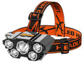 PVC head-mounted miner's lamp with LED light, adjustable headband, and charging cable