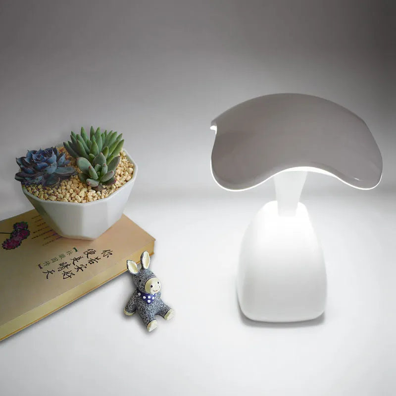 White modern LED bedside desk lamp with touch control on plastic base