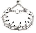Stainless steel adjustable dog training collar with round head links and rubber tipped prongs