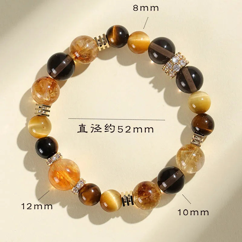 Handmade yellow artificial crystal bead bracelet with 10mm Jinba style beads and adjustable string closure